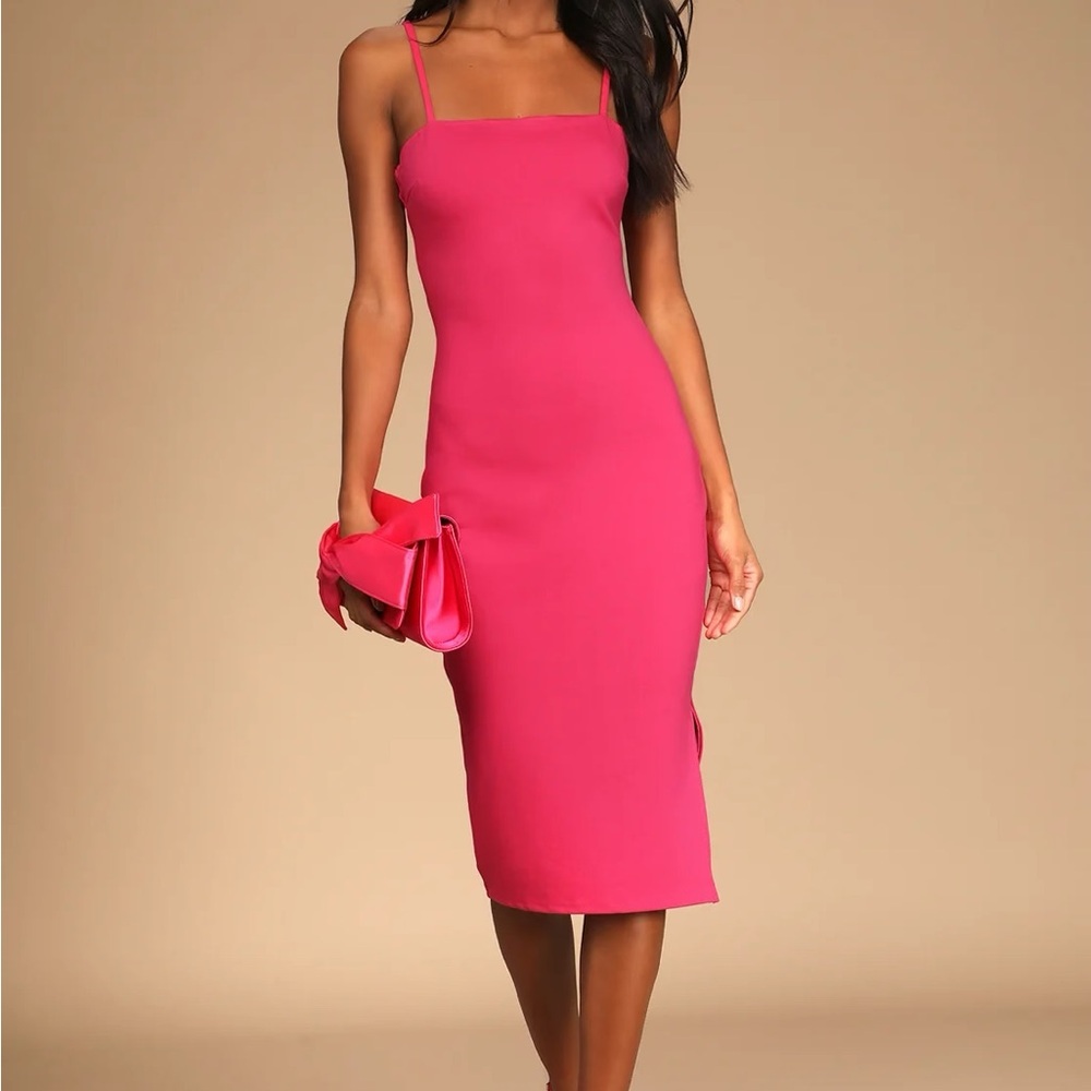 Lulus Paulina Hot Pink Bodycon Midi Dress